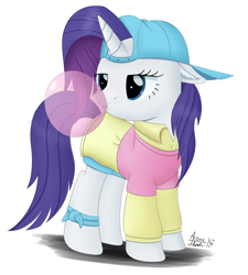 Size: 3600x4000 | Tagged: safe, artist:arcane-thunder, rarity, pony, unicorn, friendship university, bubblegum, clothes, female, food, gum, hat, mare, plainity, simple background, solo, white background