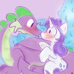 Size: 1024x1024 | Tagged: safe, artist:amare-fide, rarity, spike, dragon, pony, unicorn, blushing, boop, female, male, noseboop, older, older spike, shipping, sparity, straight