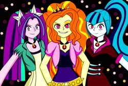 Size: 2364x1600 | Tagged: safe, artist:marie-hoshiniwa, adagio dazzle, aria blaze, sonata dusk, equestria girls, looking at you, smiling, the dazzlings