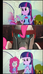 Size: 754x1278 | Tagged: safe, derpibooru import, pinkie pie, twilight sparkle, twilight sparkle (alicorn), alicorn, equestria girls, rainbow rocks, meme, pinkie sticks her face into the portal meme, pov, ratchet, transformers, transformers prime