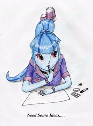 Size: 1972x2685 | Tagged: safe, artist:40kponyguy, artist:sonata dusk, derpibooru exclusive, sonata dusk, equestria girls, drawing, solo, traditional art