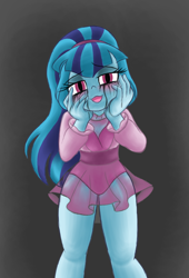 Size: 1024x1508 | Tagged: safe, artist:queentigrel, sonata dusk, equestria girls, ballarina, eyeshadow, psychonata dusk, running makeup, see-through, smiling, solo, yandere, yandere trance