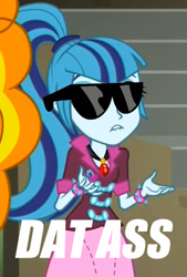 Size: 373x553 | Tagged: safe, edit, screencap, adagio dazzle, sonata dusk, equestria girls, rainbow rocks, dat butt, image macro, lip bite, meme, reaction image, solo focus, sunglasses