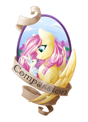 Size: 900x1242 | Tagged: safe, artist:fuyusfox, part of a set, angel bunny, fluttershy, pegasus, pony, cute, looking at each other, old banner, shyabetes, watermark