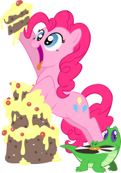 Size: 2788x3974 | Tagged: safe, artist:james-li, gummy, pinkie pie, earth pony, pony, cake, food