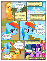 Size: 612x792 | Tagged: safe, artist:newbiespud, derpibooru import, edit, edited screencap, screencap, applejack, rainbow dash, twilight sparkle, unicorn twilight, earth pony, pegasus, pony, unicorn, comic:friendship is dragons, fall weather friends, comic, dialogue, female, flying, freckles, goggles, grin, hat, looking up, mare, raised hoof, screencap comic, smiling