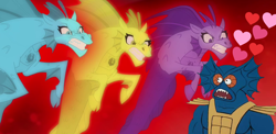 Size: 1072x524 | Tagged: safe, adagio dazzle, aria blaze, sonata dusk, siren, equestria girls, rainbow rocks, crossover shipping, female, he-man, he-man and the masters of the universe, heart, male, mer-man, shipping, straight, the dazzlings