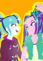 Size: 1240x1748 | Tagged: safe, artist:amazingpuffhair, aria blaze, sonata dusk, equestria girls, arisona, cute, female, lesbian, shipping