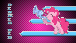 Size: 1920x1080 | Tagged: safe, artist:mattwheeliebin, artist:rhubarb-leaf, derpibooru import, edit, pinkie pie, earth pony, pony, flugelhorn, solo, vector, wallpaper, wallpaper edit