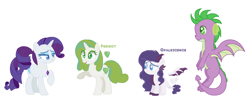 Size: 1634x636 | Tagged: safe, artist:1313jaysong1313, rarity, spike, oc, oc:opalescence, oc:peridot, dracony, dragon, hybrid, pony, unicorn, female, interspecies offspring, male, offspring, parent:rarity, parent:spike, parents:sparity, shipping, sparity, straight