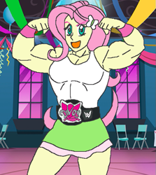 Size: 517x580 | Tagged: safe, artist:advanceddefense, artist:broozerpunch, fluttershy, equestria girls, championship belt, flexing, muscles, muscleshy, solo