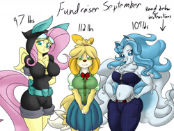 Size: 1280x960 | Tagged: safe, artist:mad'n evil, fluttershy, anthro, alolan ninetales, animal crossing, belly button, big breasts, breasts, bunny ears, cleavage, clothes, costume, curvy, dangerous mission outfit, female, goggles, hoodie, hootershy, imminent weight gain, isabelle, looking at you, midriff, ninetales, pokémon, pokémon sun and moon, skinny, skirt, smiling