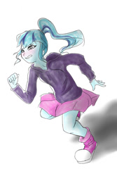 Size: 600x900 | Tagged: safe, artist:amazingpuffhair, sonata dusk, equestria girls, clothes, converse, crying, hoodie, running, shoes, skirt, solo