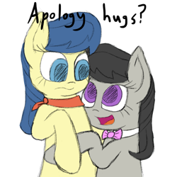 Size: 500x500 | Tagged: safe, artist:scramjet747, fiddlesticks, octavia melody, earth pony, pony, apple family member, hug, simple background