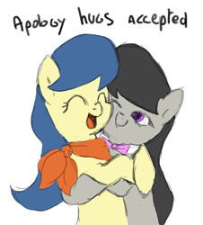 Size: 500x553 | Tagged: safe, artist:fiddlearts, fiddlesticks, octavia melody, earth pony, pony, apple family member, hug