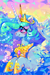 Size: 558x847 | Tagged: safe, artist:njeekyo, princess celestia, alicorn, pony, color porn, eyestrain warning, female, mare, profile, solo