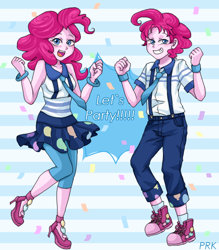 Size: 700x800 | Tagged: safe, artist:prk, bubble berry, pinkie pie, equestria girls, friendship games, bubblepie, duality, equestria guys, female, human paradox, male, pixiv, rule 63, self paradox, self ponidox, selfcest, shipping, straight