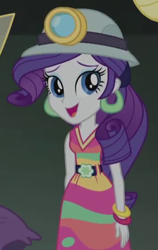 Size: 334x530 | Tagged: safe, screencap, rarity, better together, equestria girls, happily ever after party, beautiful, clothes, costume, cropped, cute, ear piercing, earring, helmet, jewelry, mining helmet, piercing, raribetes, selfie soot, smiling