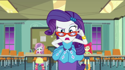 Size: 1280x720 | Tagged: safe, screencap, apple bloom, rarity, scootaloo, sweetie belle, better together, equestria girls, happily ever after party, happily ever after party: rarity, cutie mark crusaders, glasses, night, offscreen character, pov, rarity's glasses