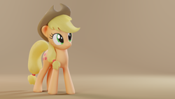 Size: 3840x2160 | Tagged: safe, alternate version, artist:therealdjthed, derpibooru import, applejack, earth pony, pony, 3d, 3d model, blender, cycles, cycles render, female, mare, model:djthed, simple background, smiling, solo, wallpaper