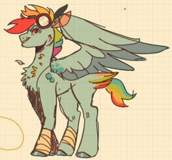 Size: 458x426 | Tagged: safe, artist:_lunalatte_, derpibooru import, rainbow dash, pegasus, pony, bandage, goggles, solo