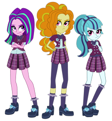 Size: 1800x1944 | Tagged: safe, artist:thecheeseburger, adagio dazzle, aria blaze, sonata dusk, equestria girls, friendship games, accessory swap, bowtie, clothes, clothes swap, crossed arms, crystal prep academy, crystal prep academy uniform, crystal prep shadowbolts, group, hand on hip, pleated skirt, school uniform, simple background, skirt, the dazzlings, transparent background, trio, vector