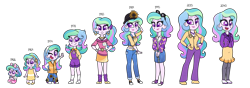 Size: 3400x1200 | Tagged: safe, artist:carouselunique, princess celestia, principal celestia, equestria girls, 60's fashion, 70's fashion, 80's fashion, 90's fashion, age progression, baby, blazer, canterlot city, cewestia, converse, elderly, female, freshman, future, history, momlestia, older, past, shoes, simple background, teenager, transparent background, younger