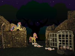 Size: 5152x3864 | Tagged: safe, artist:malte279, bon bon, fluttershy, sweetie drops, bat pony, pony, cage, craft, flutterbat, origami, playmobil, race swap, special agent, trap (device)