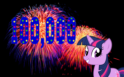 Size: 1440x900 | Tagged: safe, derpibooru import, twilight sparkle, 100000, celebration, fireworks, milestone