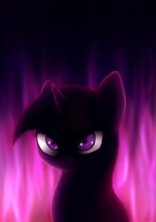 Size: 3496x4960 | Tagged: safe, artist:rameslack, derpibooru import, twilight sparkle, backlighting, fire, glowing eyes, silhouette