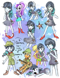Size: 1000x1300 | Tagged: safe, artist:tamoqu, applejack, coloratura, human, the mane attraction, boots, clothes, countess coloratura, cute, hat, high heel boots, high heels, humanized, pony coloring, ponytail, rara, shoes, skirt