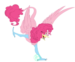 Size: 3077x2548 | Tagged: safe, artist:farewelldecency, pinkie pie, griffon, eyes closed, griffonized, my little griffon, simple background, solo, species swap, white background