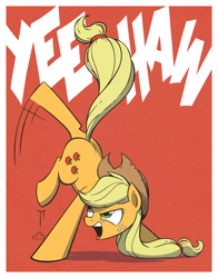 Size: 1800x2300 | Tagged: safe, artist:php104, applejack, earth pony, pony, bucking, i can't believe it's not idw, kick, kicking, open mouth, solo, yeehaw