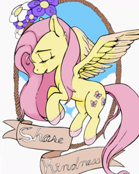 Size: 1280x1604 | Tagged: safe, artist:doodlesdoom, fluttershy, pegasus, pony, banner, colored hooves, eyes closed, old banner, solo, spread wings