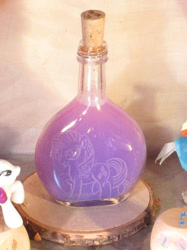 Size: 774x1033 | Tagged: safe, artist:malte279, rarity, cork, craft, cutie mark, flacon, glass engraving, irl, photo, pyrography, traditional art