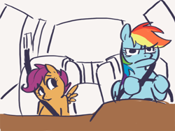 Size: 500x375 | Tagged: source needed, useless source url, safe, derpibooru import, rainbow dash, scootaloo, pegasus, pony, a goofy movie, car, disappoint, meme, rainbow dash is not amused, unamused