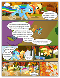 Size: 612x792 | Tagged: safe, artist:newbiespud, derpibooru import, edit, edited screencap, screencap, applejack, bon bon, lemon hearts, linky, lyra heartstrings, rainbow dash, shoeshine, spike, sweetie drops, dragon, earth pony, pegasus, pony, unicorn, comic:friendship is dragons, fall weather friends, angry, background pony, bound wings, comic, dialogue, eyes closed, faceplant, female, freckles, hat, hot air balloon, leaves, looking back, looking down, male, mare, microphone, onomatopoeia, rope, running, running of the leaves, screencap comic, tripping, wings