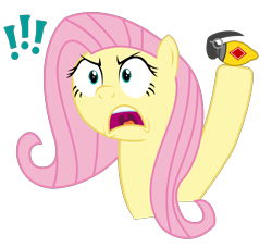 Size: 2738x2500 | Tagged: safe, artist:sketchmcreations, fluttershy, pegasus, pony, angry, combustible lemon, exclamation point, hoof hold, inkscape, portal (valve), portal 2, simple background, transparent background, vector