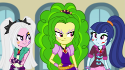 Size: 1005x565 | Tagged: safe, edit, edited screencap, screencap, adagio dazzle, aria blaze, sonata dusk, equestria girls, rainbow rocks, jem, pizzazz, recolor, roxy, stormer, the dazzlings, the misfits