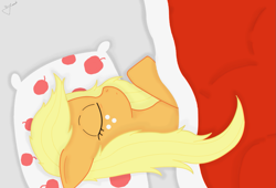 Size: 1423x968 | Tagged: safe, artist:ebenou, applejack, earth pony, pony, cute, jackabetes, sleeping, solo