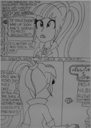 Size: 995x1396 | Tagged: safe, artist:blazingdazzlingdusk, adagio dazzle, aria blaze, sonata dusk, equestria girls, comic, drawing, rise and shine dagi, the dazzlings, traditional art