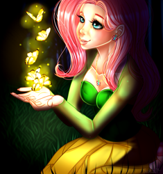 Size: 939x1000 | Tagged: safe, artist:biisumonster, fluttershy, butterfly, human, humanized, solo