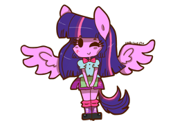 Size: 1024x720 | Tagged: safe, artist:chibi-love69, derpibooru import, twilight sparkle, twilight sparkle (alicorn), alicorn, equestria girls, chibi, cute, happy, one eye closed, ponied up, smiling, solo, spread wings, twiabetes, wink