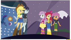 Size: 1920x1080 | Tagged: safe, artist:conikiblasu-fan, apple bloom, applejack, coloratura, scootaloo, sweetie belle, equestria girls, the mane attraction, boots, clothes, cutie mark crusaders, denim skirt, equestria girls interpretation, equestria girls-ified, panties, rara, scene interpretation, see-through, skirt, underwear, veil, white underwear