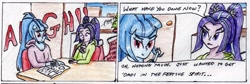 Size: 2293x766 | Tagged: safe, artist:40kponyguy, derpibooru exclusive, aria blaze, sonata dusk, christmas, christmas tree, comic, spit take, traditional art, wip