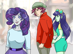 Size: 7113x5207 | Tagged: safe, artist:acerotiburon, blueberry cake, normal norman, rarity, equestria girls, absurd resolution, background human, beanie, commission, digital art, distracted boyfriend meme, hat, high res, meme, naomi nobody, normal norman general, normalcake, normity