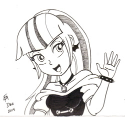 Size: 800x753 | Tagged: safe, artist:mayorlight, sonata dusk, equestria girls, rainbow rocks, alternate hairstyle, grayscale, ink drawing, monochrome, solo, traditional art