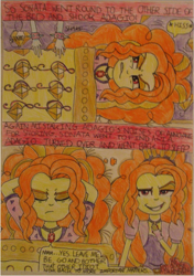 Size: 989x1406 | Tagged: safe, artist:blazingdazzlingdusk, derpibooru exclusive, adagio dazzle, aria blaze, sonata dusk, equestria girls, rainbow rocks, comic, drawing, rise and shine dagi, traditional art