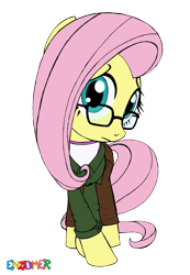 Size: 2548x3676 | Tagged: safe, artist:enzomersimpsons, fluttershy, pegasus, pony, avengers, bruce banner, clothes, crossed hooves, crossover, glasses, looking at you, marvel, my little avengers, pants, shirt, simple background, solo, standing, traditional art, transparent background