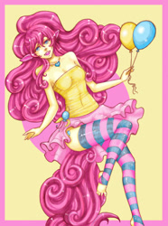 Size: 800x1078 | Tagged: safe, artist:samurainataku, pinkie pie, human, balloon, eared humanization, humanized, solo, tailed humanization